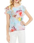 Vince Camuto Flutter Sleeve Faded Bloom Blouse