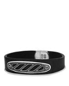 David Yurman Graphic Cable Leather Id Bracelet In Black With Black Diamonds