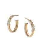 David Yurman Petite X Hoop Earrings In 18k Yellow Gold With Pave Diamonds