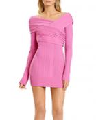 Herve Leger Draped Off The Shoulder Mini Dress