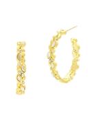 Freida Rothman Fleur Bloom Embellished Hoop Earrings In 14k Gold-plated & Rhodium-plated Sterling Silver