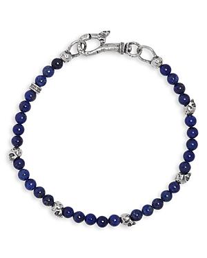 John Varvatos Collection Men's Sterling Silver Skull & Lapis Beaded Bracelet