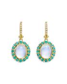 Temple St. Clair 18k Yellow Gold Classic Multi Gemstone & Diamond Halo Drop Earrings