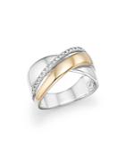 Diamond Crossover Band In 14k Yellow And White Gold, .15 Ct. T.w.