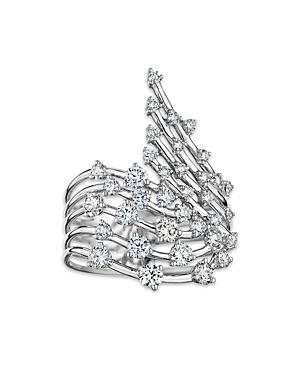 Hueb 18k White Gold Luminus Diamond Cluster Multirow Statement Ring