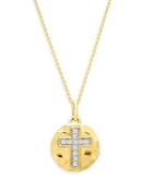 Bloomingdale's Diamond Cross Disc Pendant Necklace In Textured 14k Yellow Gold, 0.10 Ct. T.w. - 100% Exclusive