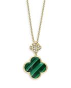 Bloomingdale's Malachite & Diamond Double Clover Pendant Necklace In 14k Yellow Gold, 18 - 100% Exclusive