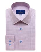 David Donahue Cherry Fine Line Check Print Dress Shirt