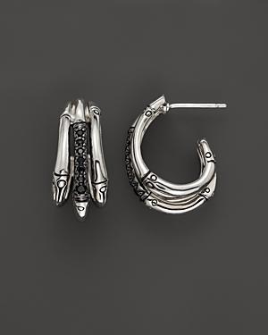 John Hardy Bamboo Silver Lava Small Hoop Earrings With Black Sapphires