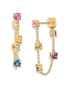 Kurt Geiger London Multicolor Crystal & Chain Front To Back Earrings