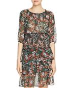 Maje Romeane Smocked Printed Dress