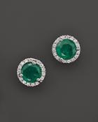 Emerald And Diamond Halo Stud Earrings In 14k White Gold - 100% Exclusive