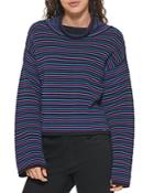 Dkny Stripe Rib Cropped Turtleneck Sweater