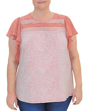 Daniel Rainn Plus Ruffle Sleeve Striped Yoke Top