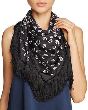 Tory Burch Stamped Floral Fringed Silk Scarf