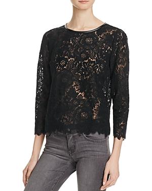 Joie Antonia Faux Leather Trimmed Lace Top