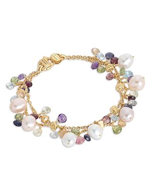 Marco Bicego 18k Yellow Gold Paradise Pearl Mixed Gemstone And Cultured Freshwater Pearl Two Strand Bracelet
