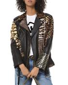 Michael Michael Kors Animal-print Patchwork Faux-leather Moto Jacket