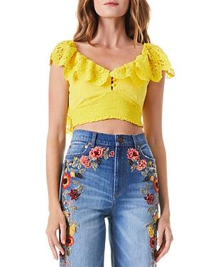 Alice And Olivia Bleeker Embroidered Ruffle Trim Crop Top