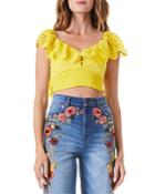 Alice And Olivia Bleeker Embroidered Ruffle Trim Crop Top