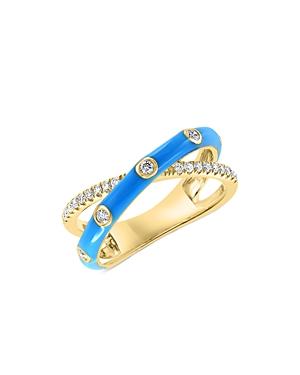 Bloomingdale's Diamond Crossover Ring In 14k Yellow Gold With Blue Enamel - 100% Exclusive