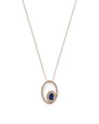 Bloomingdale's Sapphire & Diamond Oval Shaped Pendant Necklace In 14k Yellow Gold, 18 - 100% Exclusive