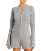 Wsly Waffle Knit Long Sleeve Henley Romper