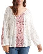 Lucky Brand Plus Floral-print Border Peasant Top