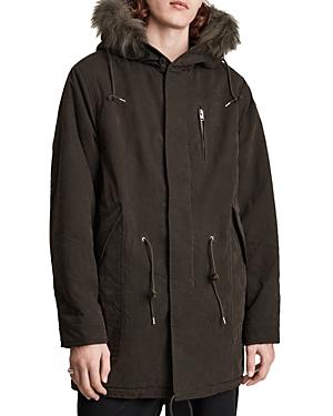 Allsaints Collin Shearling Trim And Faux Fur Khaki Parka