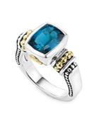 Lagos 18k Gold And Sterling Silver Caviar Color Bezel Ring With London Blue Topaz