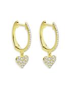 Meira T 14k Yellow Gold Diamond Heart Charm Hoop Earrings