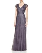 Adrianna Papell Cap Sleeve Deco Embellished Gown