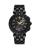 Versace V-race Gmt Alarm Stainless Steel And Black Pvd Watch, 46mm