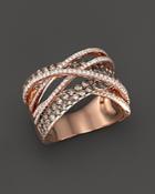 Brown And White Diamond Crossover Ring In 14k Rose Gold