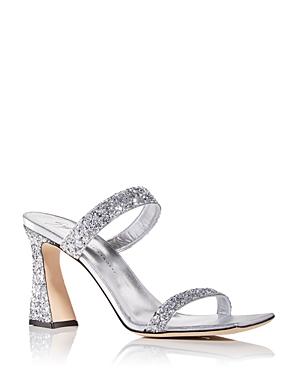 Giuseppe Zanotti Women's Argento Two Strap Glitter High Heel Slide Sandals