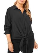 Vince Camuto Plus Tie Front Matte Satin Button Down Shirt