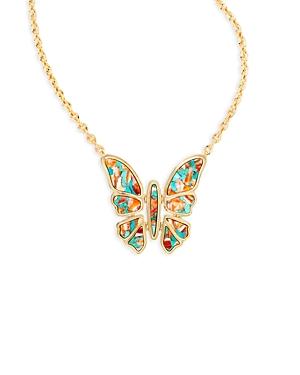 Kendra Scott Ember Gemstone Butterfly Pendant Statement Necklace In 14k Gold Plated, 18-22
