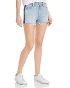 Mother Easy Does It Track Stripe Denim Cutoff Shorts In Thanks, Again Racer