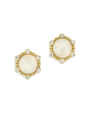 Bloomingdale's Opal & Diamond Halo Stud Earrings In 14k Yellow Gold - 100% Exclusive