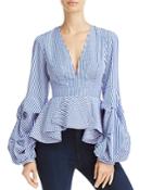 Alpha And Omega Striped Bell-sleeve Top