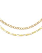 Adinas Jewels Cuban & Figaro Choker Necklaces In Gold Tone Sterling Silver, Set Of 2