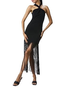 Alice And Olivia Steph Twist Neck Fringed Cocktail Dess