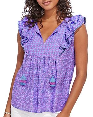 Vineyard Vines Block Print Ruffle Sleeve Top