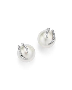 Tara Pearls 18k White Gold Cultured South Sea Pearl And Diamond Wrapped Stud Earrings