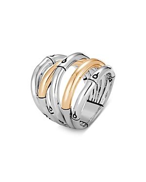 John Hardy Sterling Silver & 18k Yellow Gold Bamboo Multi Row Statement Ring