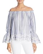 Design History Striped Embroidered Off-the-shoulder Top