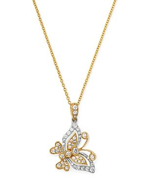 Diamond Butterfly Pendant Necklace In 14k Yellow Gold & 14k White Gold, 0.35 Ct. T.w. - 100% Exclusive