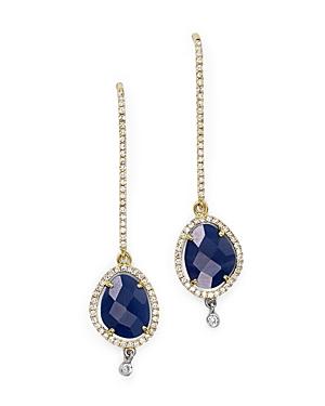 Meira T 14k Yellow And White Gold Blue Sapphire Dangle Earrings With Diamonds