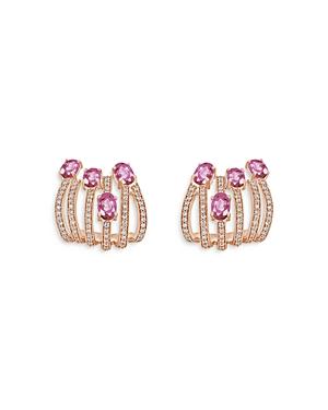 Hueb 18k Rose Gold Spectrum Pink Sapphire & Diamond Drop Earrings