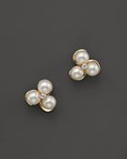 Cultured Freshwater Pearl And Diamond Earrings In 14k Yellow Gold, 5mm